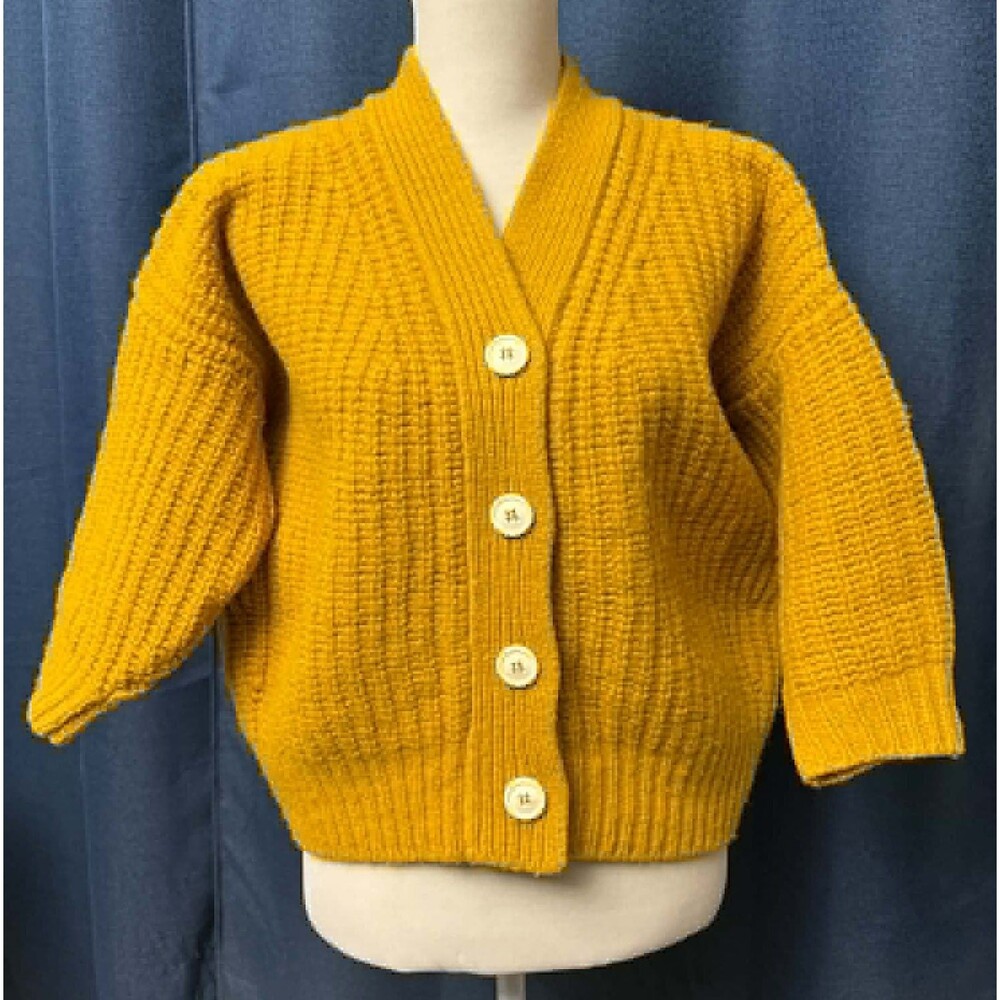 babaa Cardigan No. 19 Mini in the shade Ochre 100% Eco Wool OS One Size Gold Hue